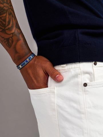 Nialaya Men's Beaded Bracelet Blue Lapis Stud Bracelet Blue Lapis Stud Bracelet